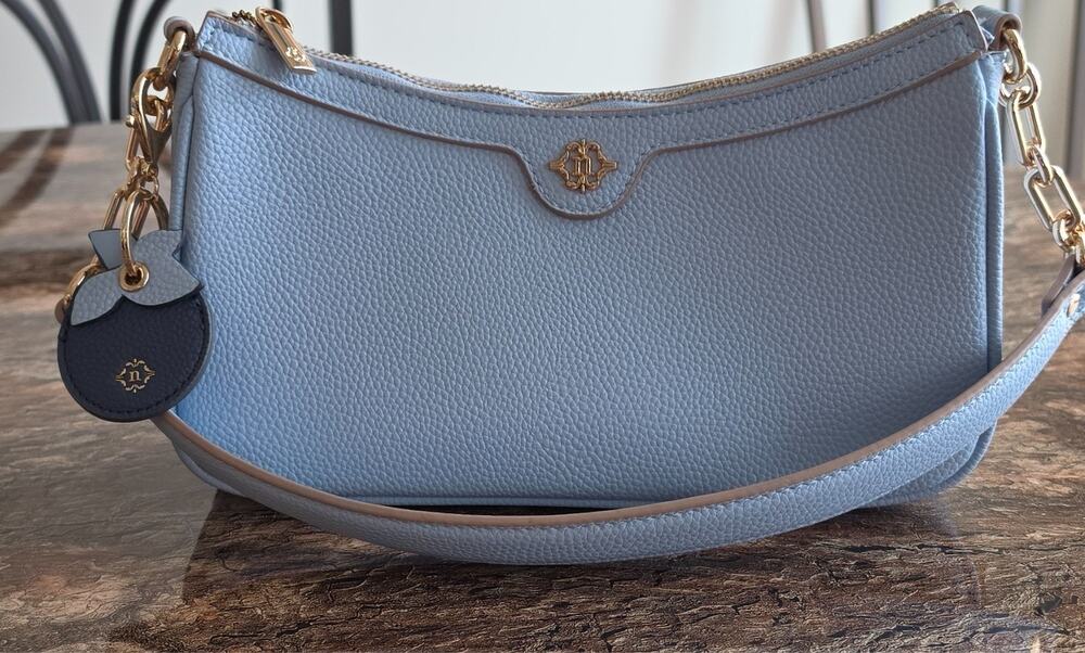 Nanette Lepore Blue Pebbled Shoulder Bag Gold Hardware Charm RN 93858